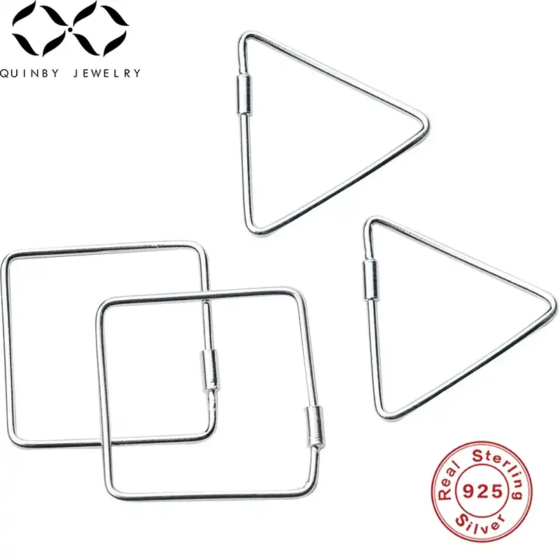 Куинби 925 стерлингового серебра серьги для женщин уличный стиль большие серьги в форме треугольника серьги девушки круглой квадратной формы серьги-обручи Q5