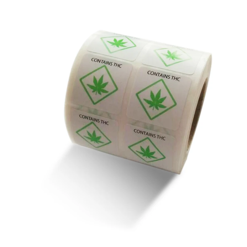 

1'' 1000 PCs/roll Warning Stickers Adhesive Label"CONTAINS THC "Warning Labels Square Paper for Warning and Indication