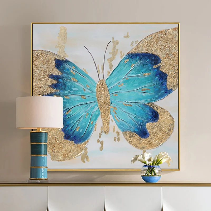 

Hand-painted Oil Painting Butterfly Gold Light Luxury Modern Living Room Decorative Painting Restaurant Entrance Paintings Abstr