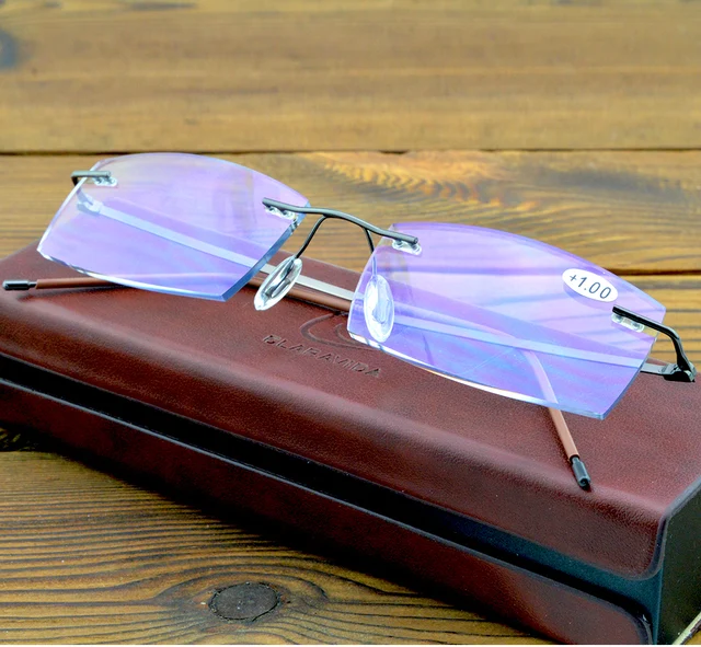 Titanium Alloy 15 Layers Coated Medical Silicone Nose Pads Antislip Temple Rimless Frame Reading Glasses +0.75 +1 +1.25To+4 gray