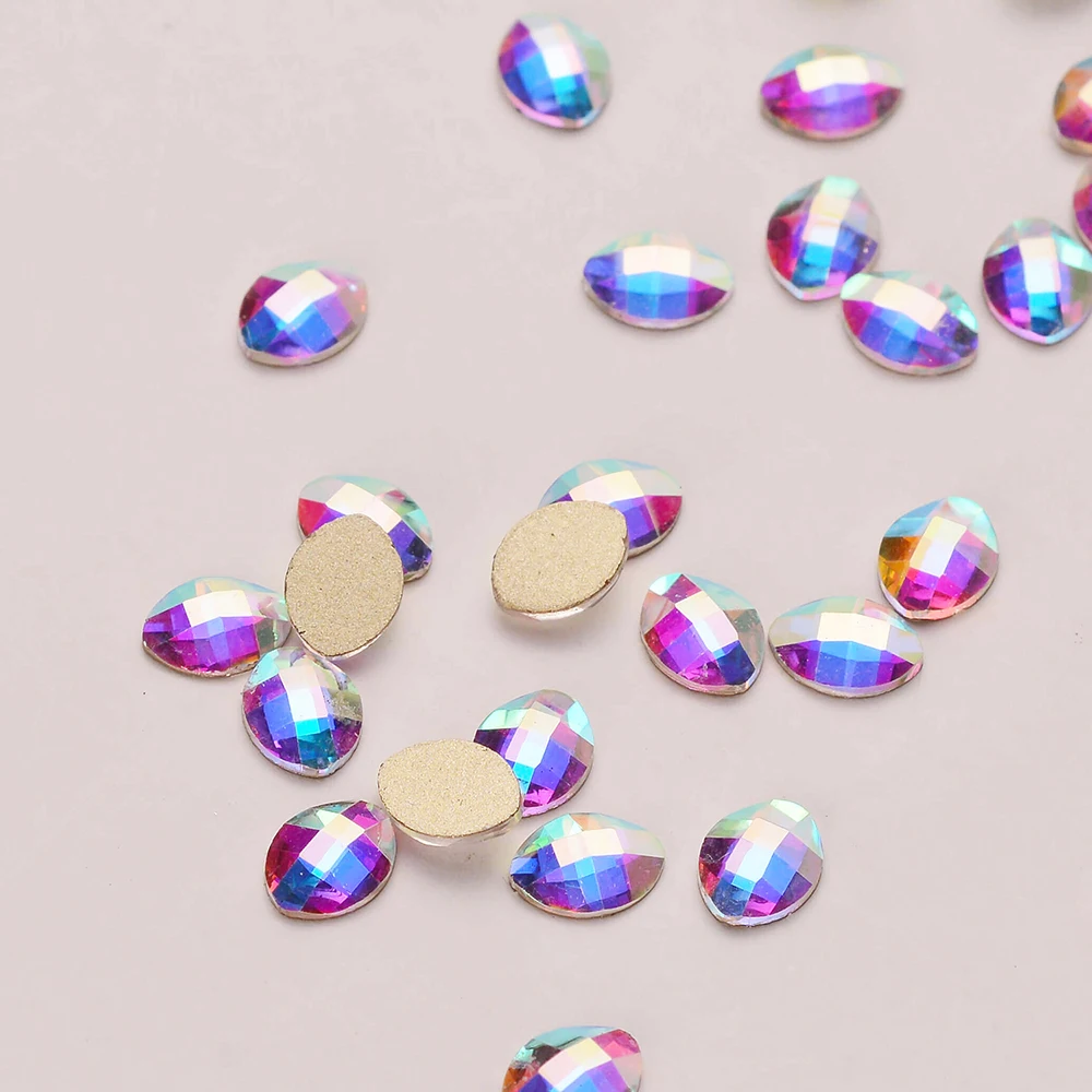 30pcs Golden Back AB Color Flatbacks No-Hotfix Rhinestones CRYSTAL Nail Art Crystal Flat Back Rhinestones For Nails - Цвет: Leaf-6x8mm