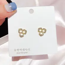 Изящные серьги-гвоздики из кубического циркония в форме клевера золотого цвета с фианитами женские серьги ювелирные изделия