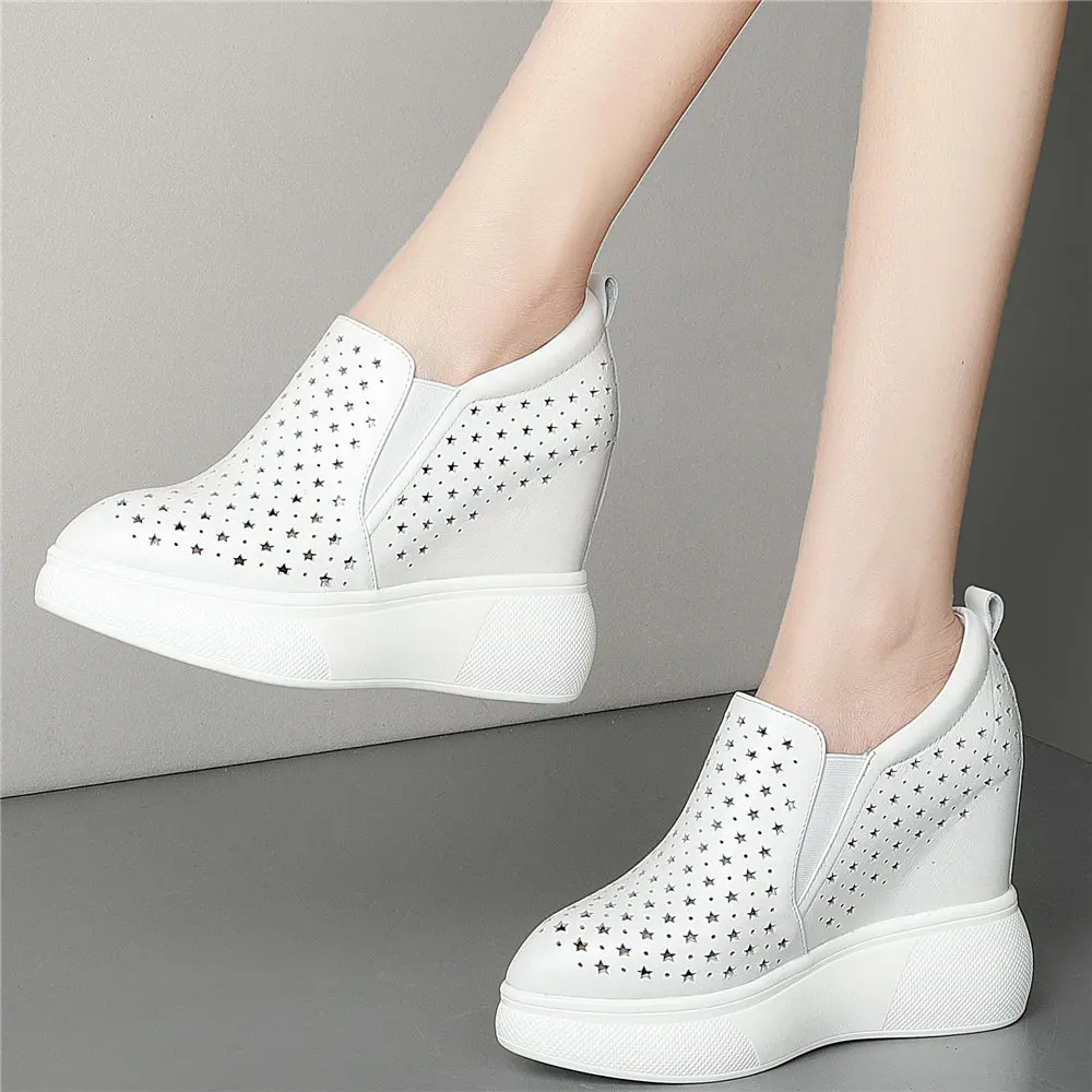 

Туфли-лодочки женские из натуральной кожи, дышащие ботильоны на танкетке, заостренный носок, высокий каблук, модная обувь на платформе, на лето