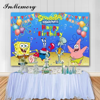 

InMemory 7x5FT Underwater World Theme Backdrop Photo Spongebob Baby 1st Birthday Party Photography Background For Studio Vinyl