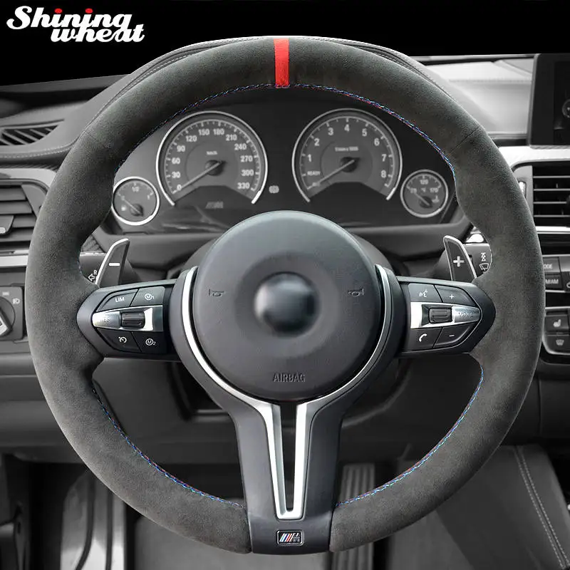 

Shining wheat Black Alcantara Car Steering Wheel Cover for BMW M3 M4 2014-2016 F33 428i 2015 F30 320d 328i 330i 2016