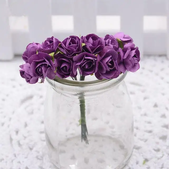 Новые декоративные цветы 12 шт./лот 1,5 см мини бумажная Роза DIY Скрапбукинг Цветочные Свадебные украшения Аксессуары