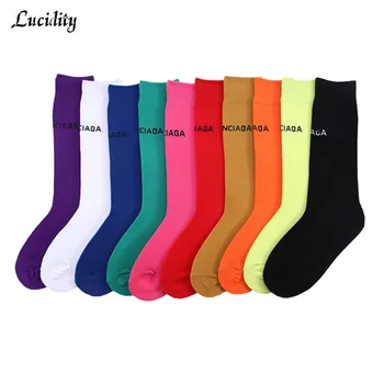 

3Pair/lot=6pieces Autumn Winter Wild Cotton Socks Fashion Female Candy Color Letters Socks Casual Women