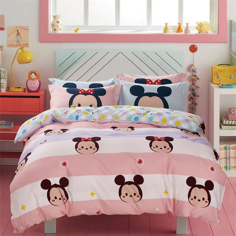 Набор пододеяльников для пуховых одеял с Микки Маусом и Минни Маус, набор из 3 или 4 предметов, хлопковый комплект постельного белья для детей, декор для спальни - Цвет: B