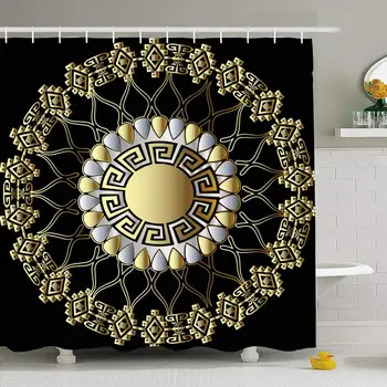 

Shower Curtain Set with Hooks 72x78 Ornamental Greek Mexico Floral Frames Abstract Panel 3D Vintage Borders Retro Round Textures