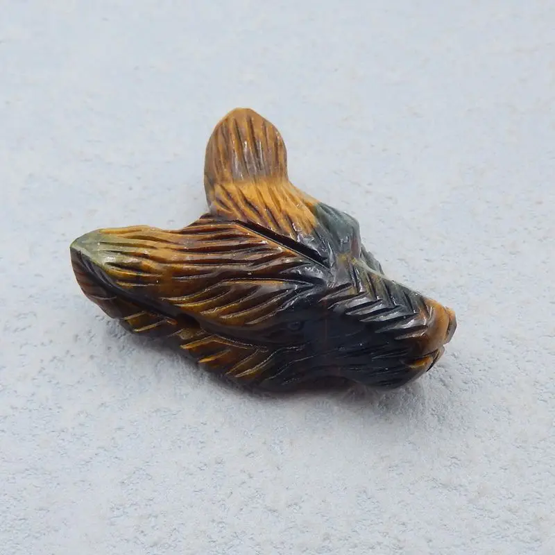 1Pcs Natural Stone Tiger Eye Handcarved Wolf Head Side Drilled Necklace Pendant 38x27x13mm 13g Fashion Pendant