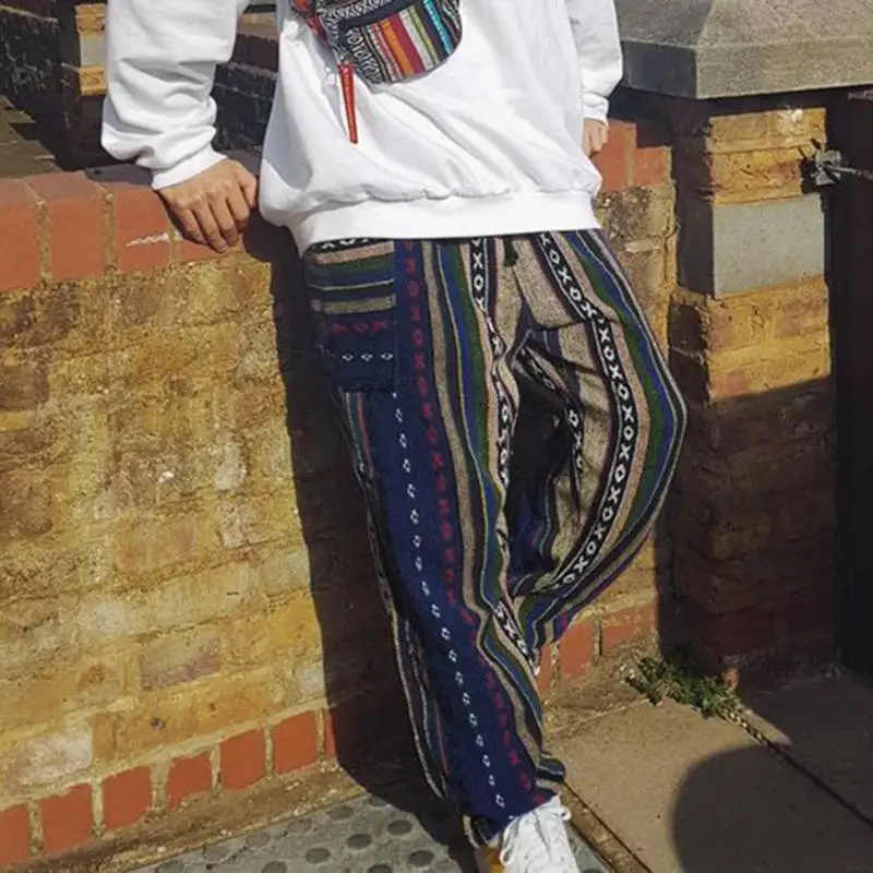 

Vintage Men Pants Ethnic Elastic Waist Printing Hip-hop Joggers High Street Baggy Harem Pants Wide Leg Trousers Men INCERUN 2019