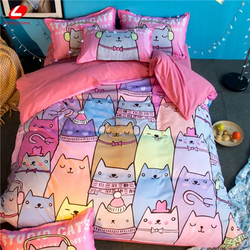 so many cat Комплект постельного белья для дома, 3D комплект постельного белья с милой собачкой, постельное белье 3 шт./4 шт., детское постельное белье с 3D принтом, пододеяльник+ Плоский лист+ наволочка, черная собака - Цвет: so many cat