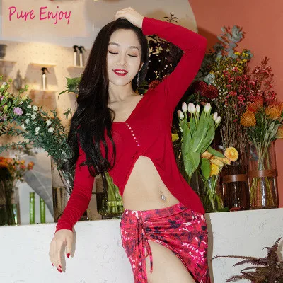 Belly Dance Set танцевальная одежда Платья с набивным рисунком Костюм для упражнений в восточном танце топ+ юбка костюм для танца живота - Цвет: red top