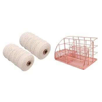 

Nordic Iron Art Desktop Storage Finishing Shelf with Macrame Cord Rolls