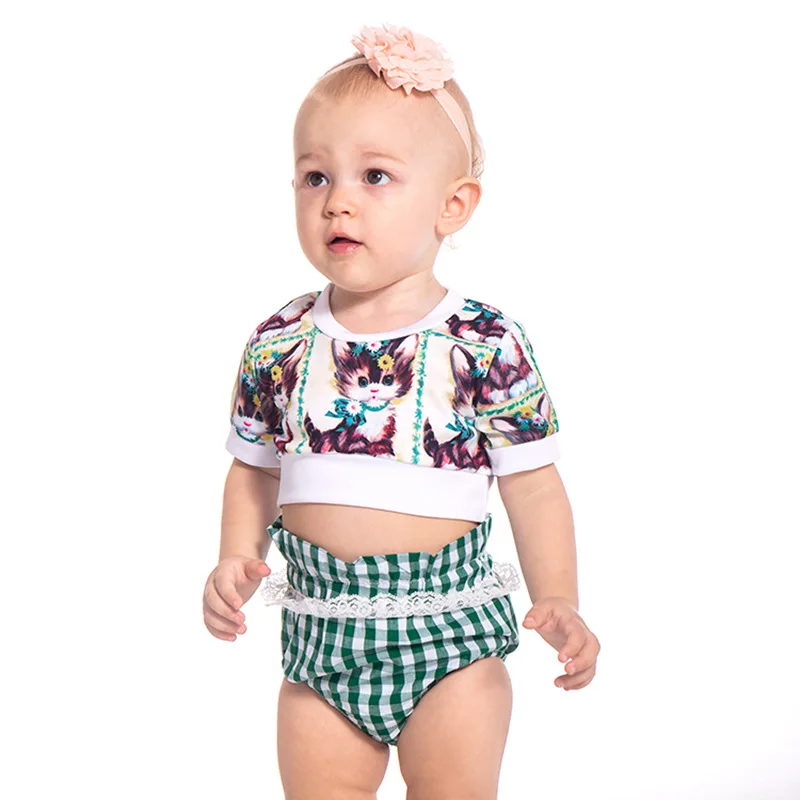 

Baby Suit Summer Tops + Plaid Shorts Summer Newborn Kids Baby Clothes Outfit Infant Clothing One Year 1St Birthday Outfits Cat