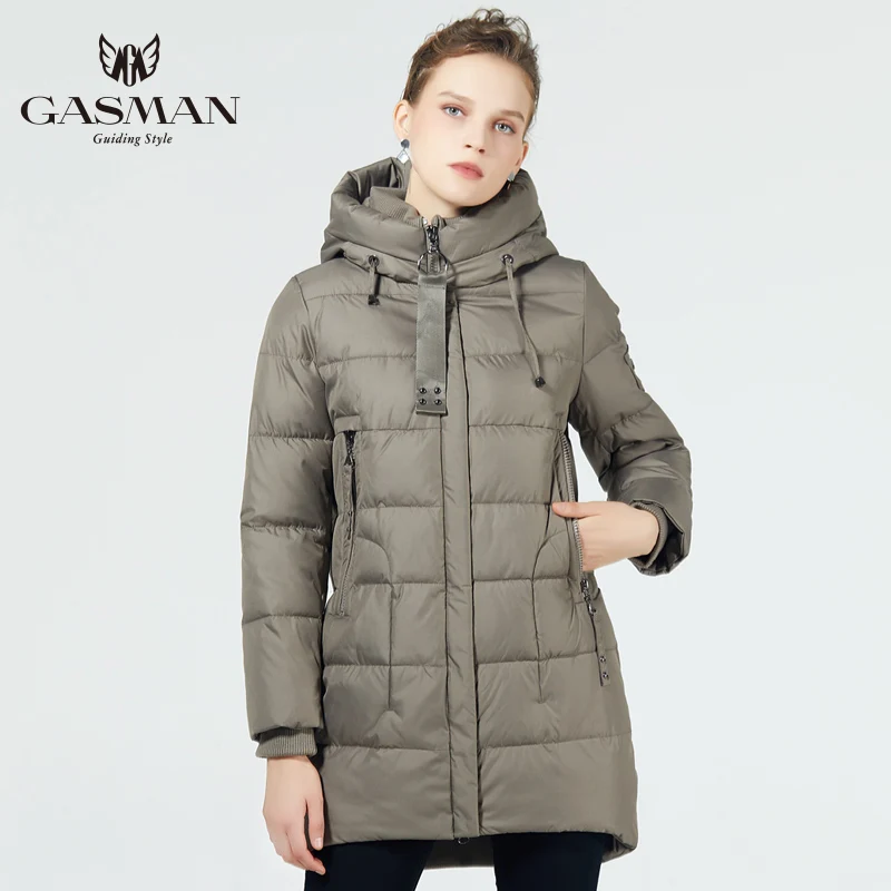 GASMAN 2019 пальто зимнее женское средней длины пуховик на зиму для женщин с капюшоном