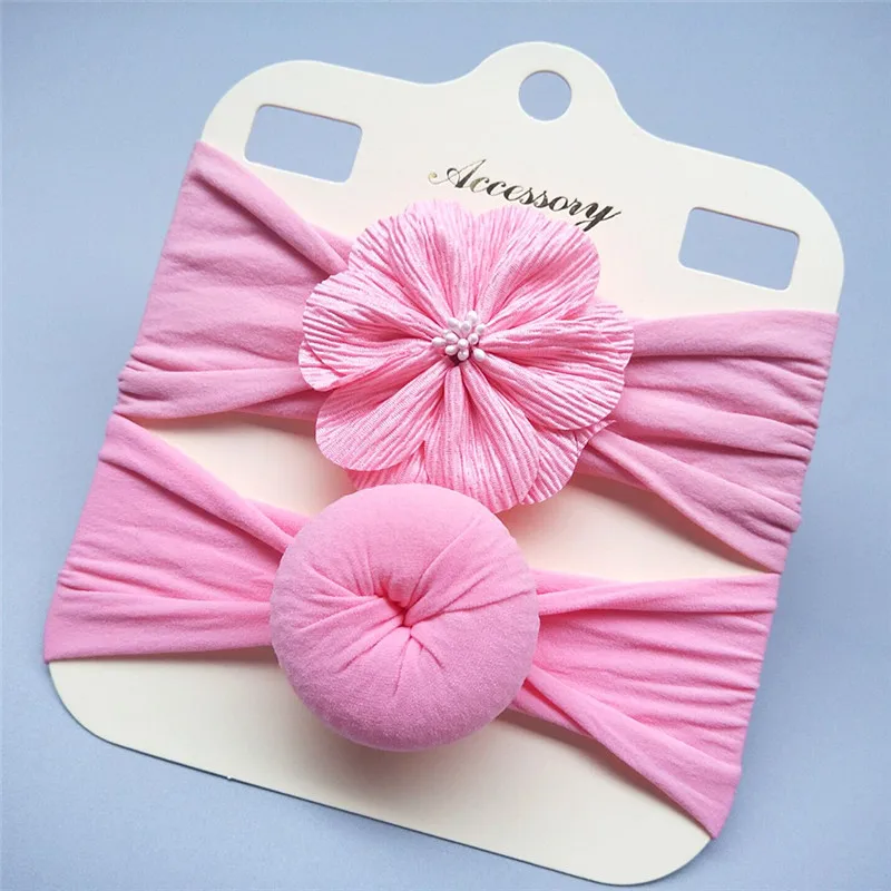 

2 Pcs/Set Soft Elastic Newborn Baby Headband Cute Flower Donut Baby Girl Headbands Hair Accessories Turban Hair Band