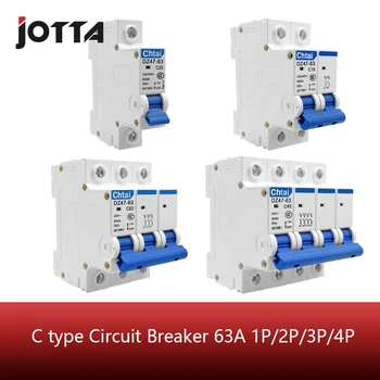

DZ47 1P 2P 3P 4P 63A 400V C Type Mini Circuit Breaker MCB 35mm Din Rail Mount Breaking Capacity 6KA