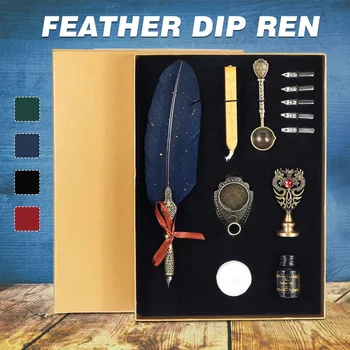 

Luxury Fountain Pen Set Vintage sprinkling gold Feather Pen Student Calligraphy Writing Dip Pen birthday gift 5 Nib Quill