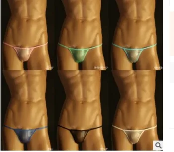 

wholesale low price high quality 10pcs/lot transparent gauze sexy men's G string gay T-pants men underwear b