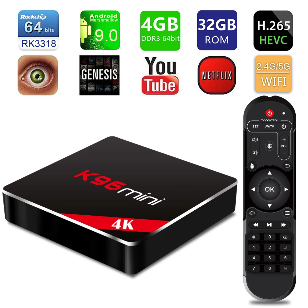 K96 Мини Android Tv Box RK3318 4G32G 2,4G/5G WIFI100M SetTopBox HD Netflix Youtube 4kMediaPlayer VS H96/AM6/X96/H96/TX3 Tv Box