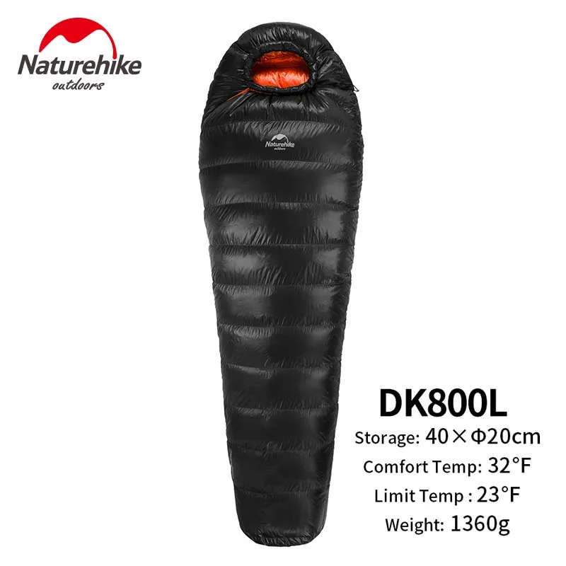 Naturehike Outdoor Camping Winter Sleeping Bag Down Sleeping Bag Mummy Single Sleeping Bag With Hooded Fr Cold Weather - Цвет: Black 800g