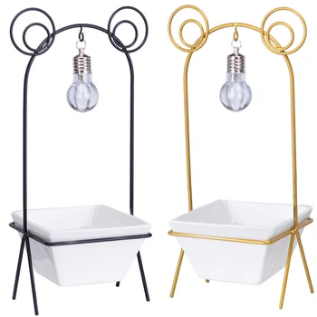 

2PCS Succulent Plant Flowerpot Iron Bulb Rack Flowerpot Creative Iron Stand Planter Ceramic Succulent Flowerpot for Store Home D