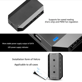 

FH-10 Accessories 3Pin 4Pin Splitter Universal PWM Cooling Fan Hub SATA Power Supply Adapter Durable Computer Controller Black