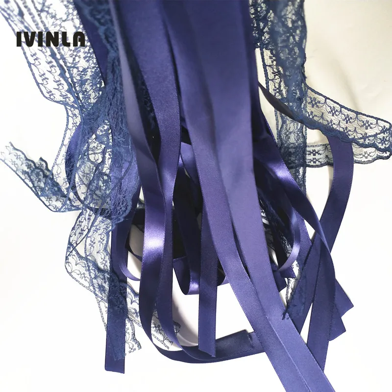 Newest 50pcs/lot navy Lace Wedding Ribbon Wands and big Bells for wedding decoration