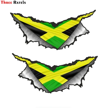 

Three Ratels FTC-1129# Large Pair Triangular Ripped Torn Metal Jamaica Jamaican County Flag Vinyl Car Sticker Motorcycle Decal