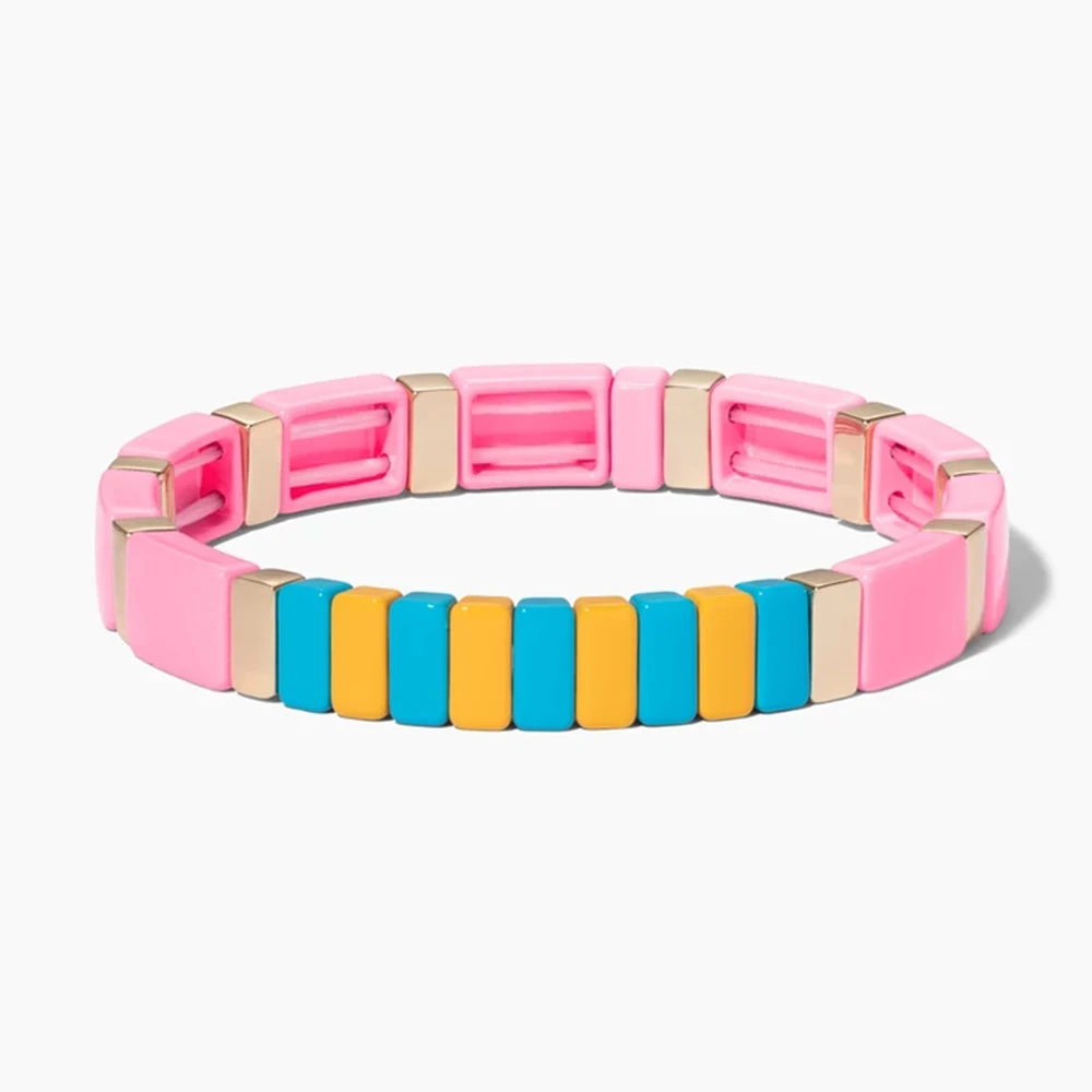 KELITCH Enamel Tile Bracelet Women Rainbow Bangle Stretch Pulseras New Lovers Bracelets Colorful Fashion Jewelry Gift