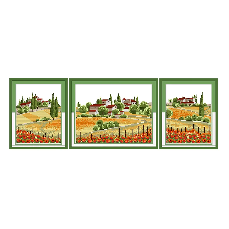 

Counted Printed on Canvas Cross Stitch Kit Country View 11CT 14CT Scenic Painting Printed On Canvas DIY Needlework Embroider Kit