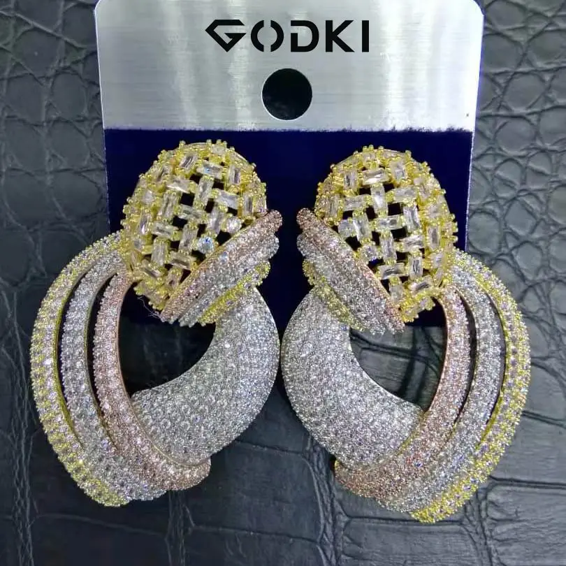 

GODKI 50MM Famous Luxury Popular Heart Stud Earring For Women Accessories Full Cubic Zirconia Earrings pendientes mujer moda