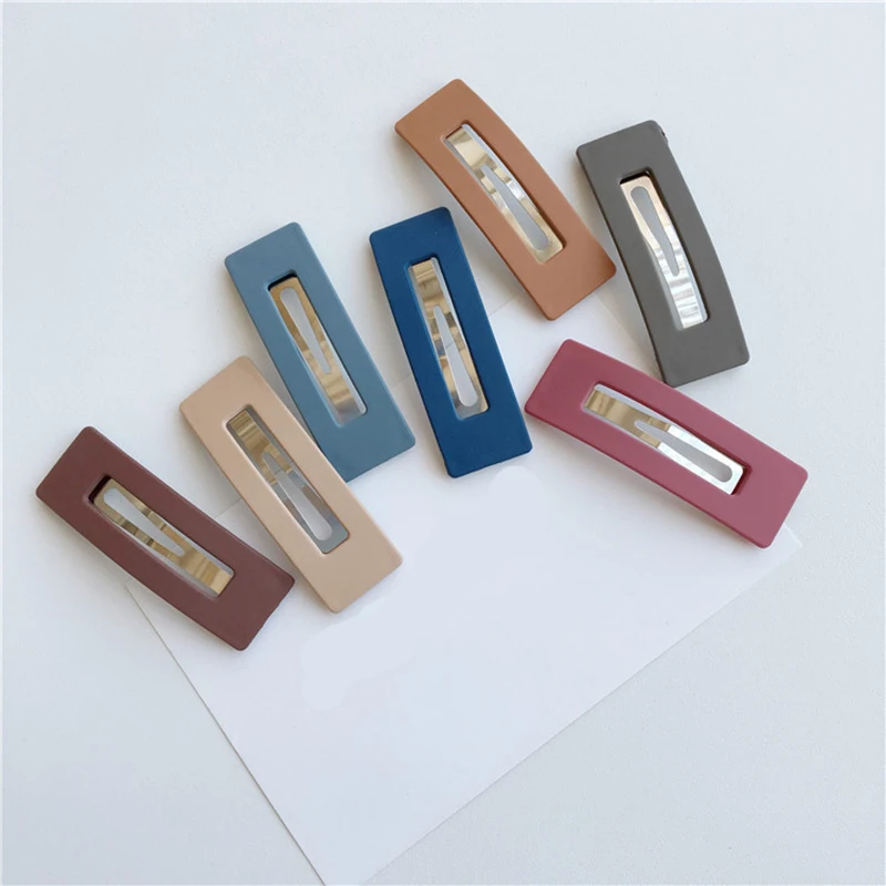 

Candy Color Hairclip Solid Color Scrub Resin Hairgrips Geometric Hollow Square Hairpins Hair Accessories for Women Girls