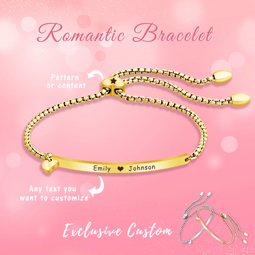 

Customized name date text bracelet gold rosegold stainless steel 3.5x49.5mm bar Bracelet for friend mom