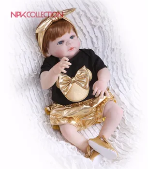 

NPK 57CM black & golden Full Body Silicone Girl Reborn Babies Doll Toys Princess Babies Doll Wig Hair Birthday Gift Xmas gift