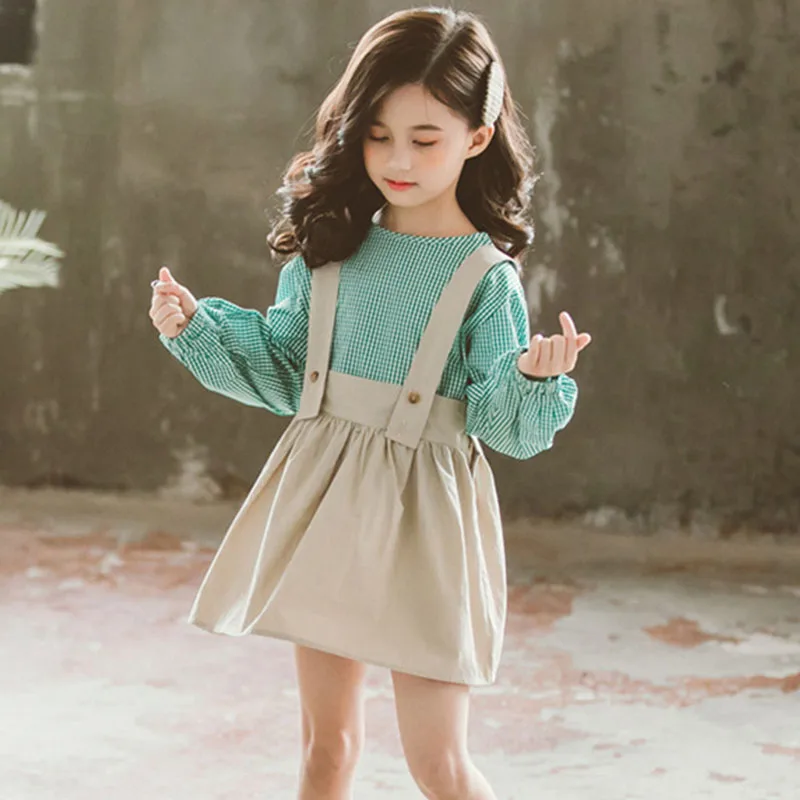 

Big Girls Fashion Clothing Sets Kids Skirts Suits Shirts Tops And Suspender Casual Children Clothes Set Back To School Clothing