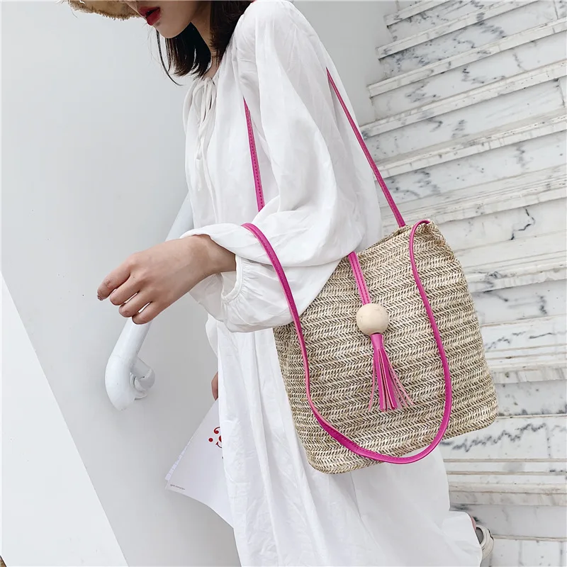 

New Style Large-Volume Woven Bag Bohemian Straw Bag Shoulder Girl'S Bag