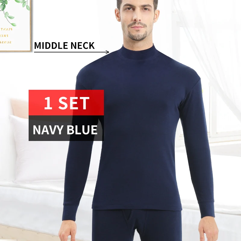 Мужское термобелье со средней горловиной для зимы, кальсоны - Цвет: Navy Blue