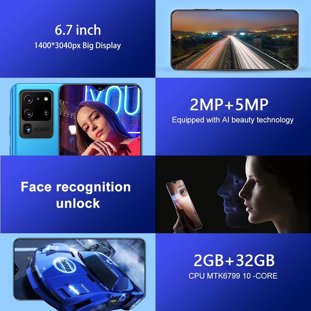 SOYES S30U Mobile Phone Android 10 Cellphones 6.7 inch 32G ROM Dual SIM Card 4800mAh SmartPhones