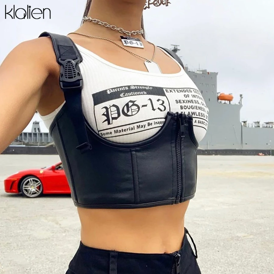 Klanien, черные базовые Топы с принтом в стиле панк, женские топы, майки,, летние, дикие, повседневные, кожаные, camisole mujer, тянущиеся, тонкие, украшенные