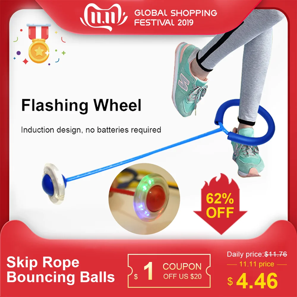 

Bouncing Balls One Foot Aggressive Skates Skip Rope Jump Ropes Children Fitness Playing Fun Entertainment Toys Flashing Roller