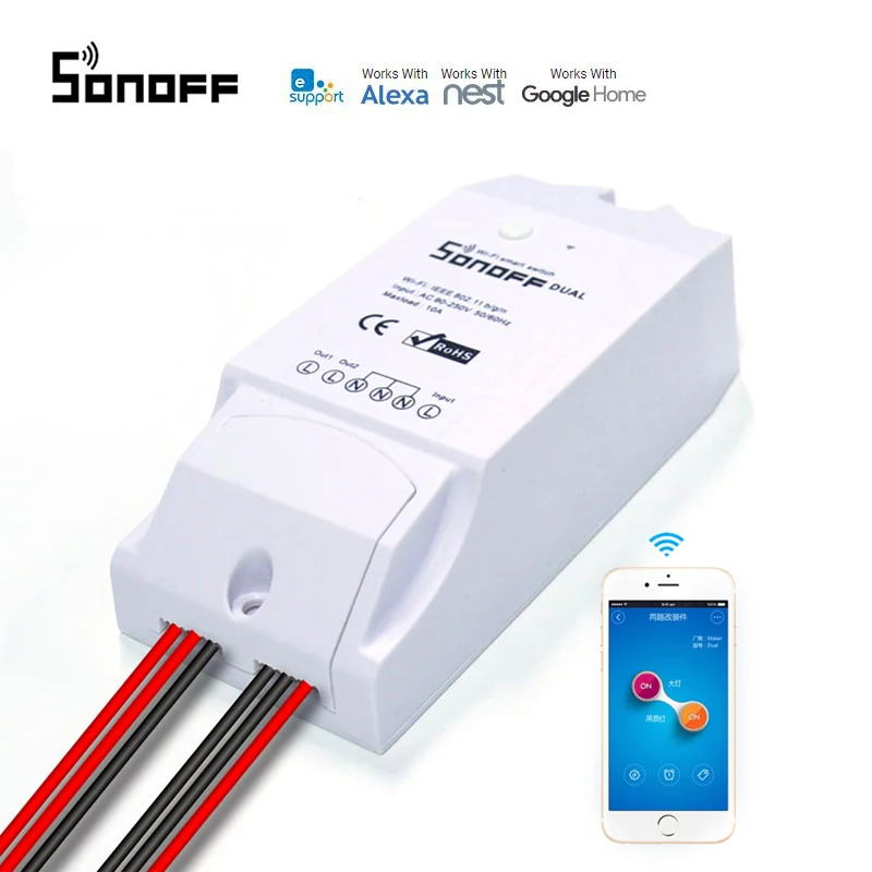 

Sonoff Dual R2 2 Gang WiFi DIY Switch Smart Home EWelink APP Control /Voice Control Work With Amazon Alexa Google Home Assistant