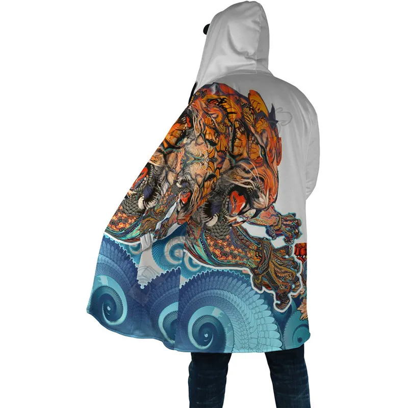 Mask Tattoo 3D Over Printed Cloak Hoodie Cloak for Men and Women Winter Fleece Wind Breaker Warm Hood Cloak