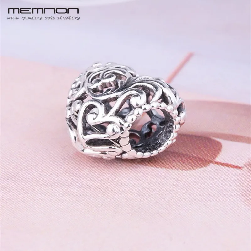 Memnon Regal, подвеска в виде сердца, ажурные бусины, Стерлинговое Серебро 925 пробы, ювелирное изделие, подходит для изготовления браслетов, ожерелья, сделай сам для женщин, изготовление ювелирных изделий