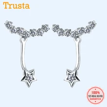 Trusta 925 пробы Серьги серебристого цвета; бижутерия шарм звезды камень CZ гвоздики Рождественский подарок для Для женщин девушки DS1432
