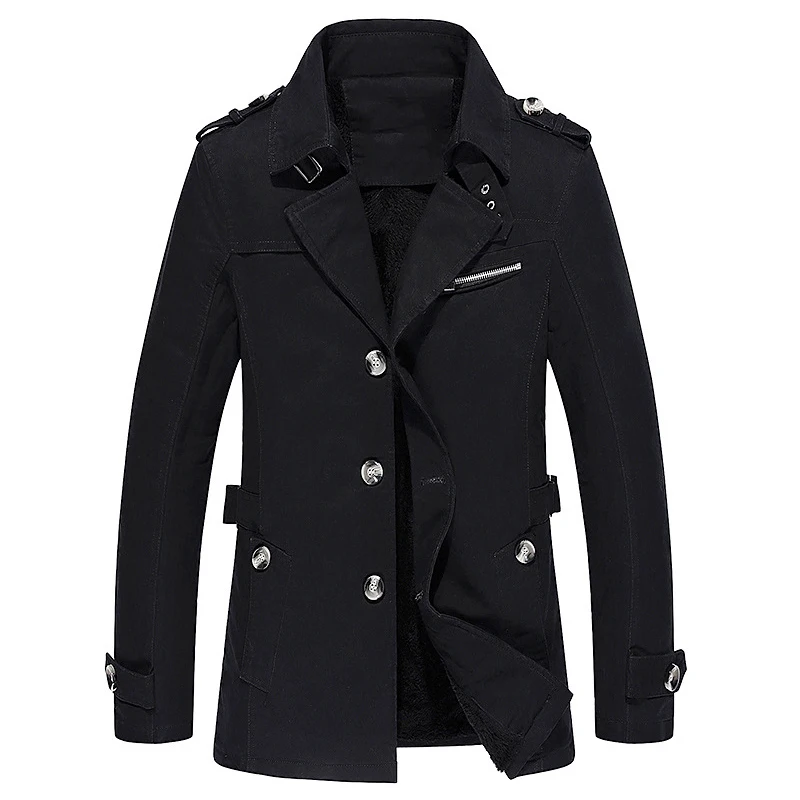 

Fleece Trench Coat Men Plus Size XXXXXL Autumn Winter Mens Overcoat Cotton Washed Jacket Single Breasted Solid Color M-5XL