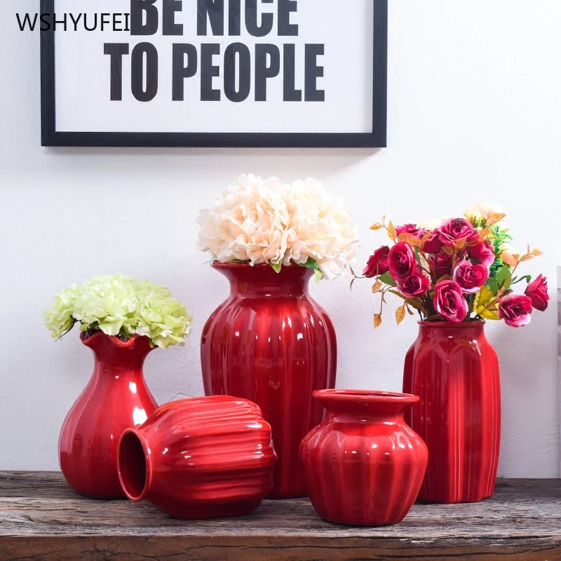 1 шт., Красный барабан, керамическая ваза, для дома, свадьбы, праздничное оформление, современная, простая, для гостиной, для хранения цветов, декоративные украшения