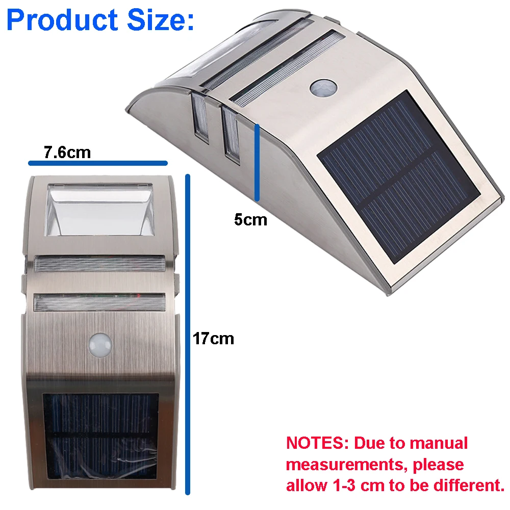 Настенный светильник на солнечной батарее из нержавеющей стали, водонепроницаемый светодиодный светильник на солнечной батарее, датчик человеческого тела, настенный светильник для сада, виллы, дворовых коридоров
