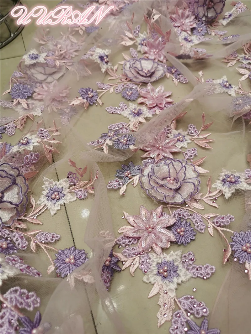 Африканская 3D кружевная ткань высокого качества с вышивкой бисером французская чистая кружевная ткань для свадебного платья Тюль кружевная отделка 5 ярдов/партия